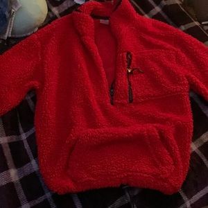 Fluffy/Comfortable half zip up Red Sweater